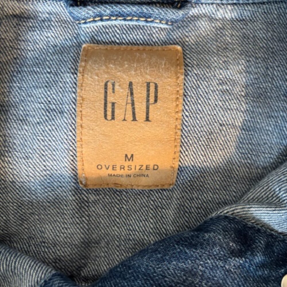 Gap Classic Trucker Denim Jacket Med Blue Wash Unisex OVERSIZED EUC M - Picture 4 of 6
